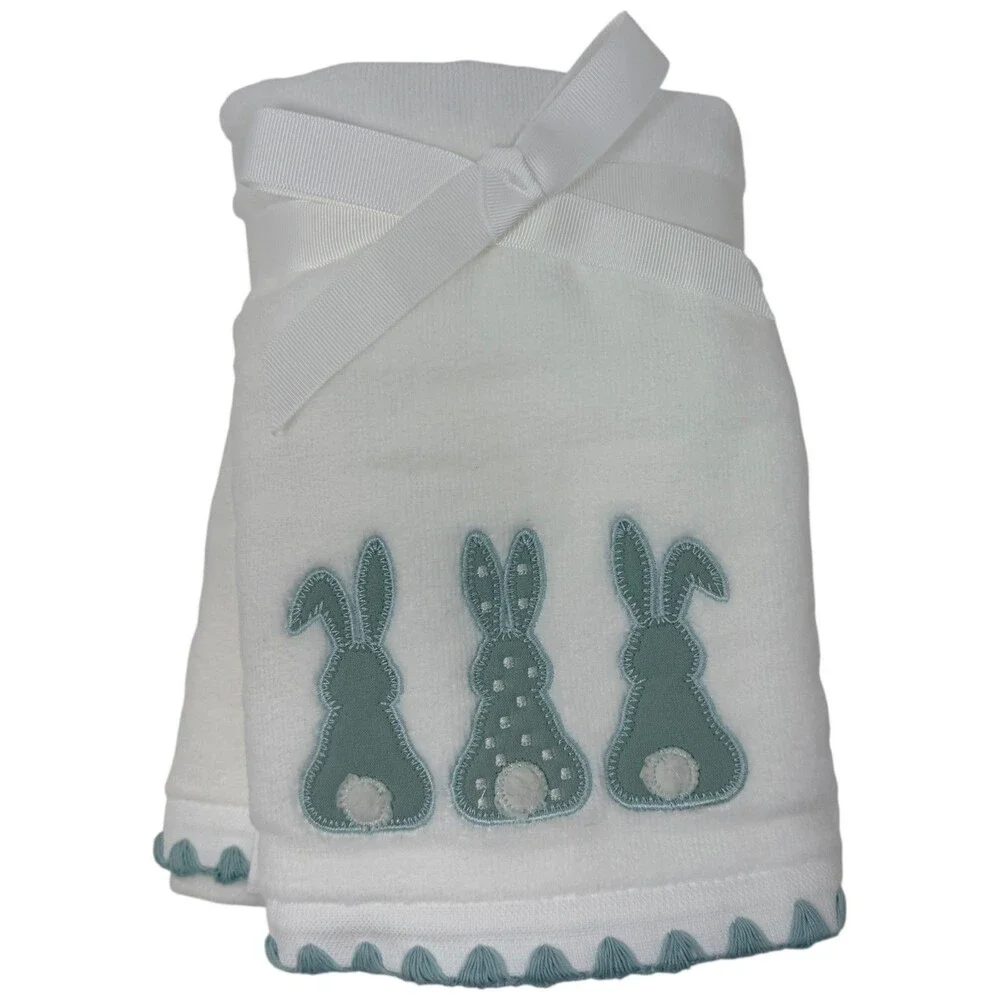 Caro Home Blue Bunny Hand Towels Set of 2 Easter Cotton Tail 100% Cotton Spring